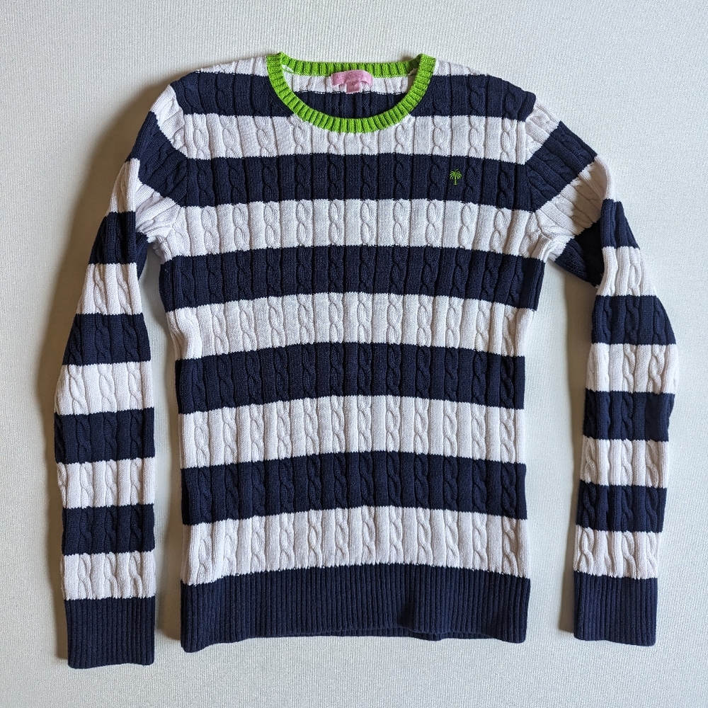 Lilly Pulitzer Sweater size Large / L - 100% Cotton - navy & white Crew neck
